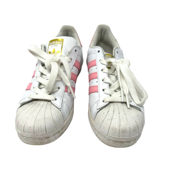 Adidas size 5 EVM‎ 004001 white pink clamshell toe lace up sneakers superstar - Picture 2 of 10